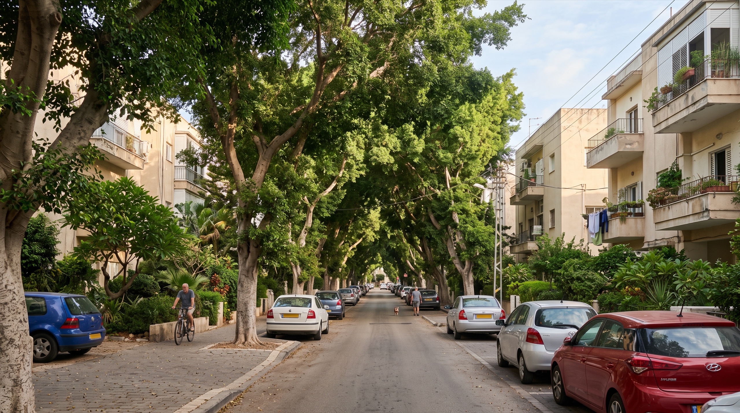 נדל״ן בבבלי: רחוב מגורים ירוק ושקט עם בניינים ותיקים ועצי פיקוס (הדמיה)