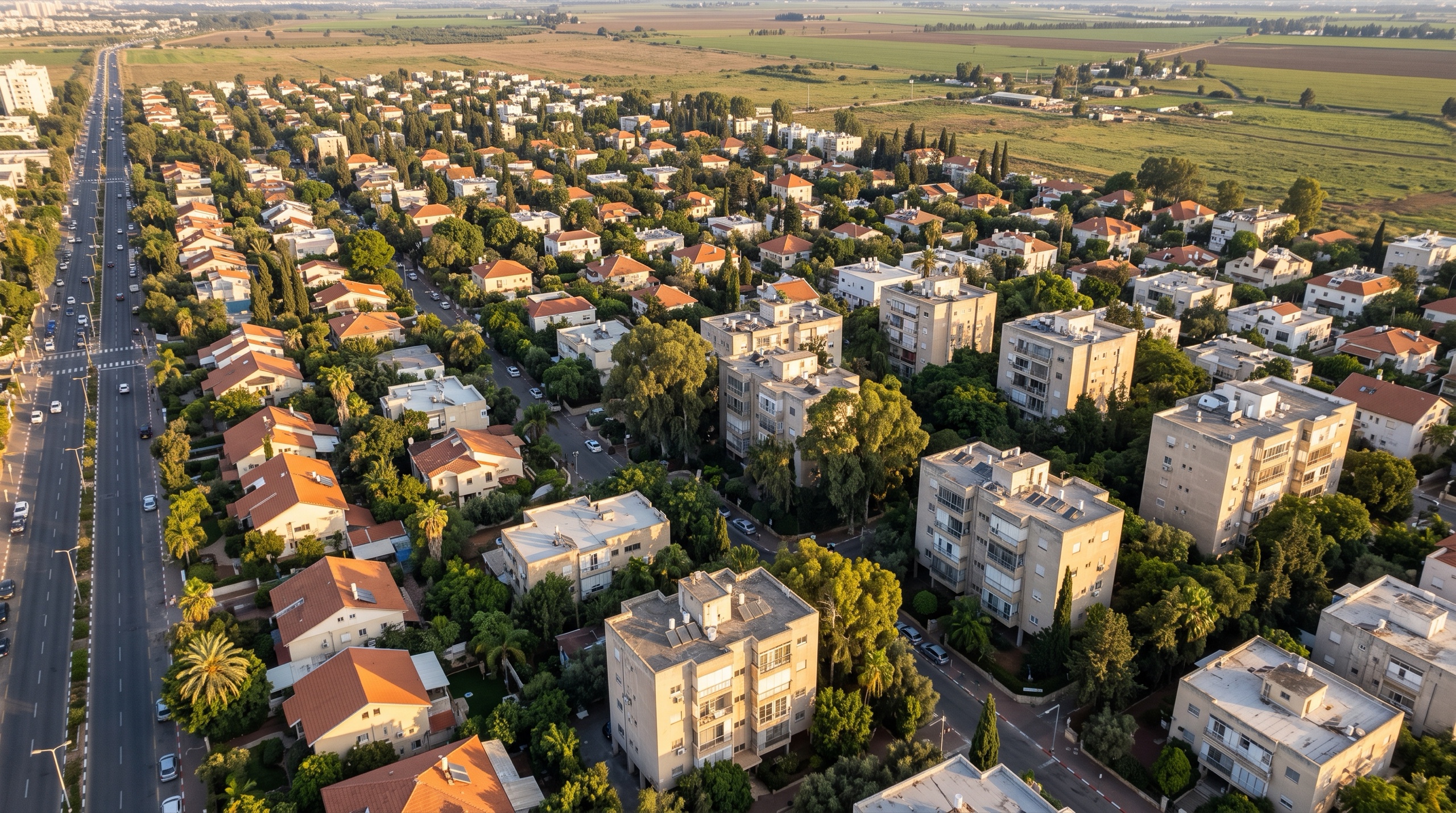 משרד תיווך בגני צהלה: מבט מלמעלה על הבתים צמודי הקרקע והבניינים הנמוכים של השכונה (הדמיה)