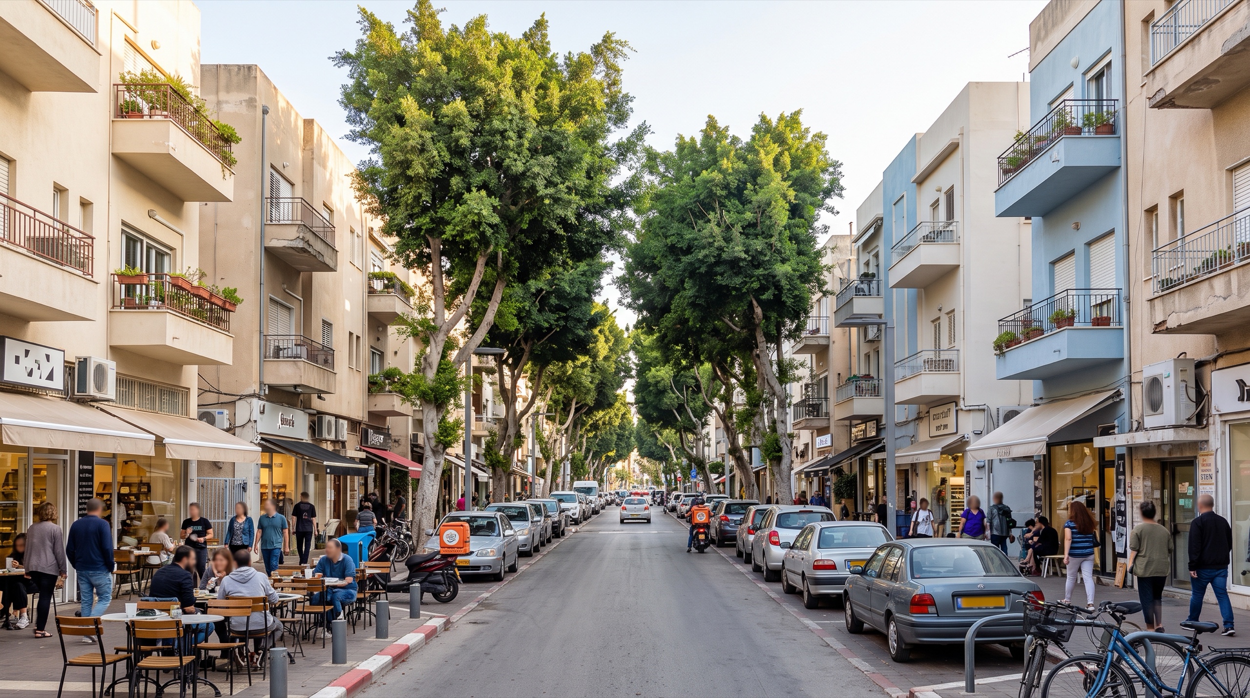 נדל״ן בהרצליה: רחוב מסחרי עם חנויות ובתי קפה בקומת הקרקע של בנייני המגורים (הדמיה)