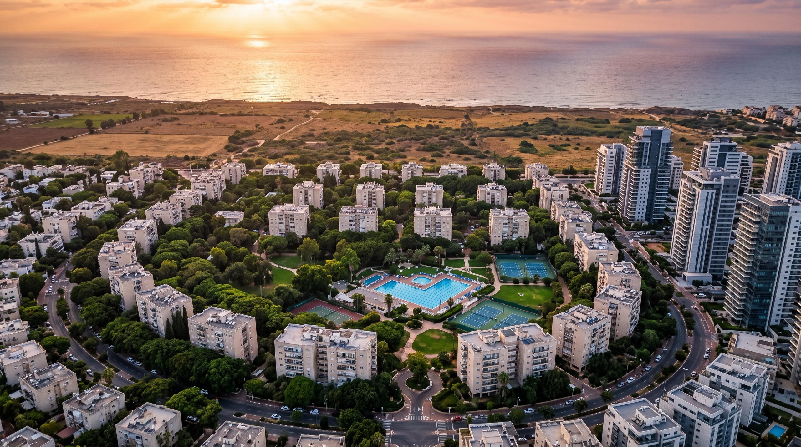 משרד תיווך בשכונת למד: מבט מלמעלה על בנייני המגורים בני שמונה הקומות של השכונה (הדמיה)