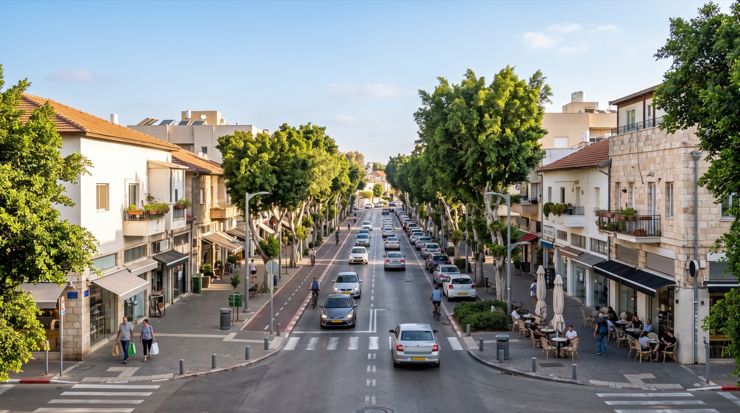 נדל״ן ברעננה: הרחוב הראשי עם חנויות ובתי קפה בקומת הקרקע של בנייני המגורים (הדמיה)