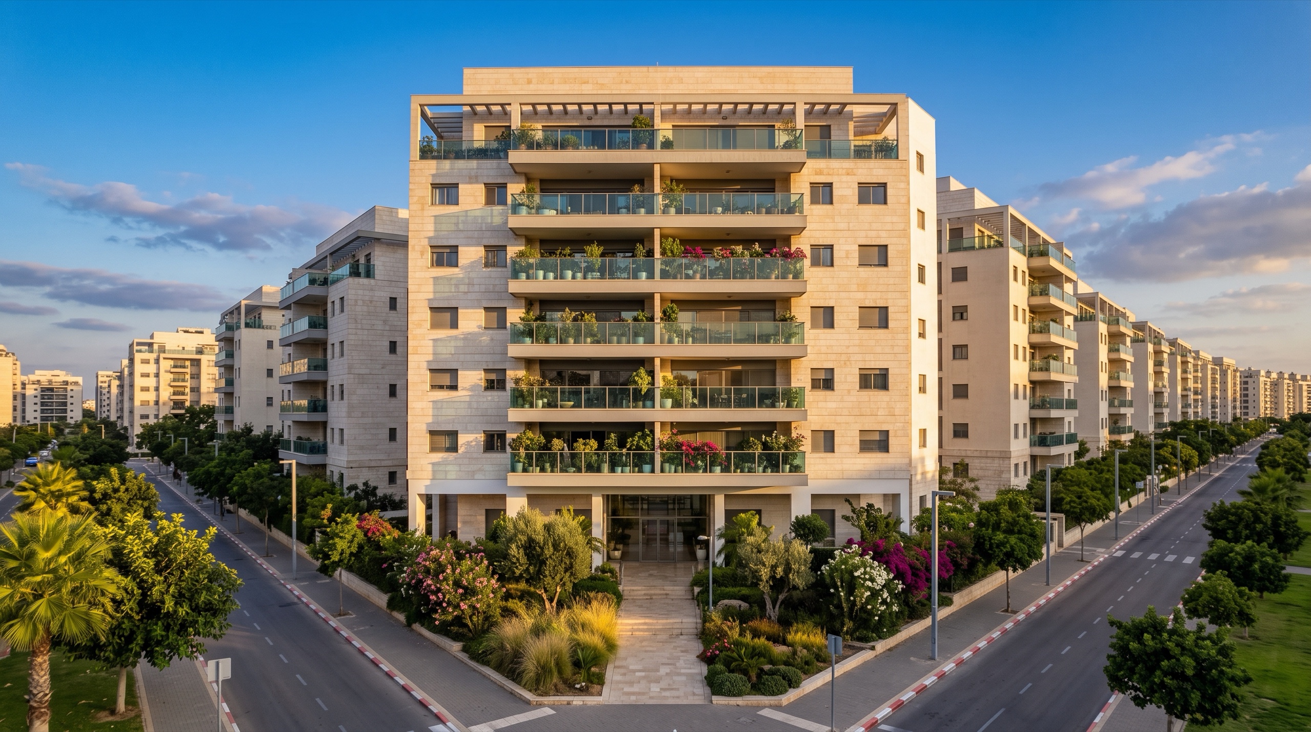 דירות למכירה ברמת אביב החדשה: בניין מגורים מודרני משנות ה 2000 עם מרפסות וגינה (הדמיה)