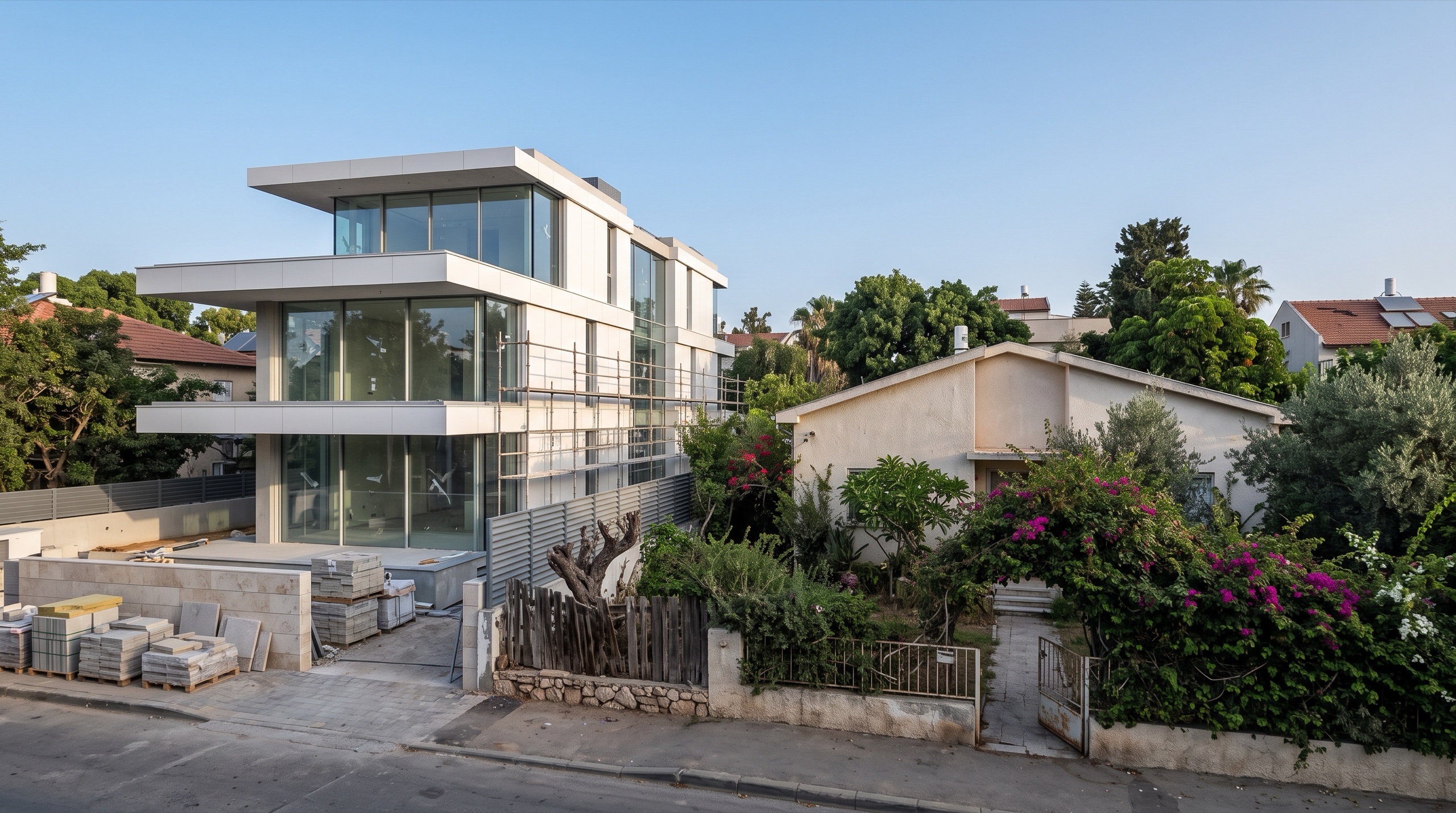 תיווך נדל״ן בצהלה: וילה חדשה בבנייה לצד בית ותיק חד קומתי (הדמיה)