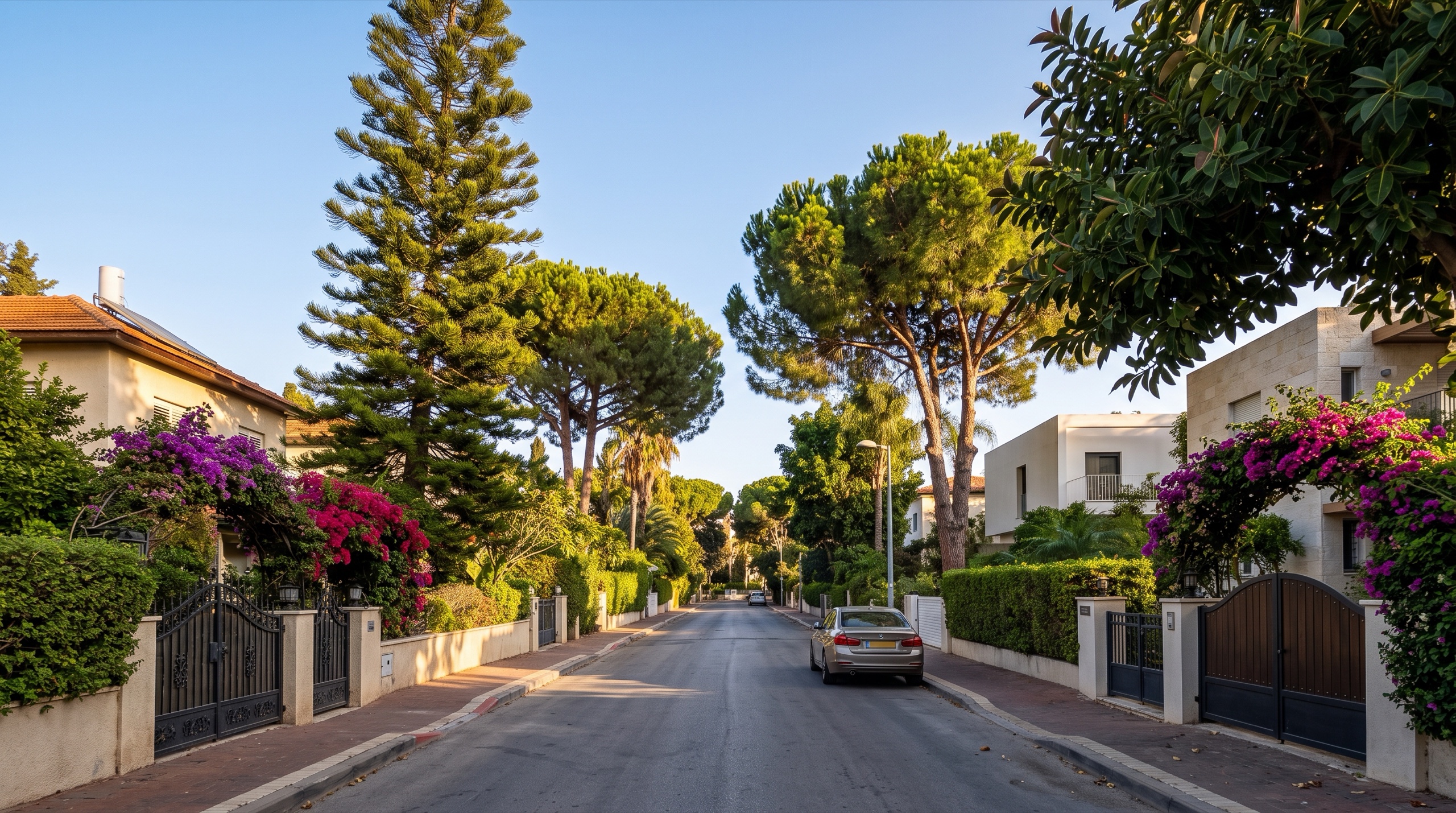 נדל״ן בצהלה: רחוב שקט של בתים פרטיים עם גדרות חיות ועצים (הדמיה)