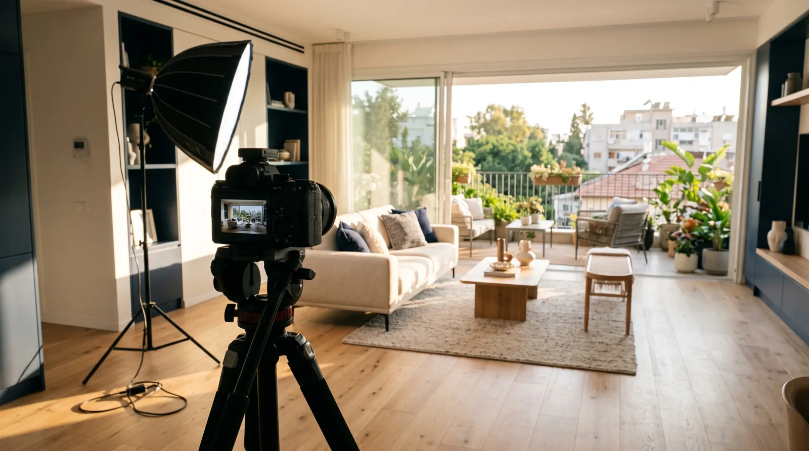 Professional photo shoot of a staged apartment for an advertising campaign