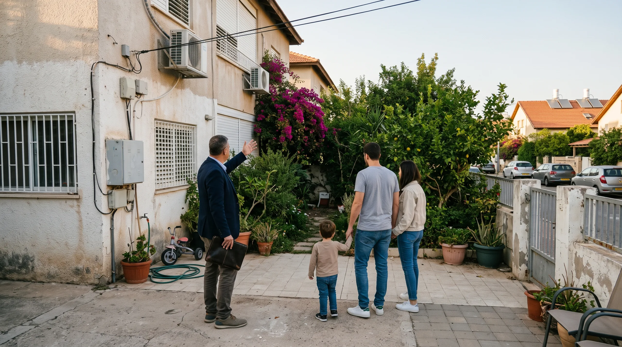 An RS Nadlan advisor accompanying a couple in a house with a garden in Ganei Herzliya (illustration)