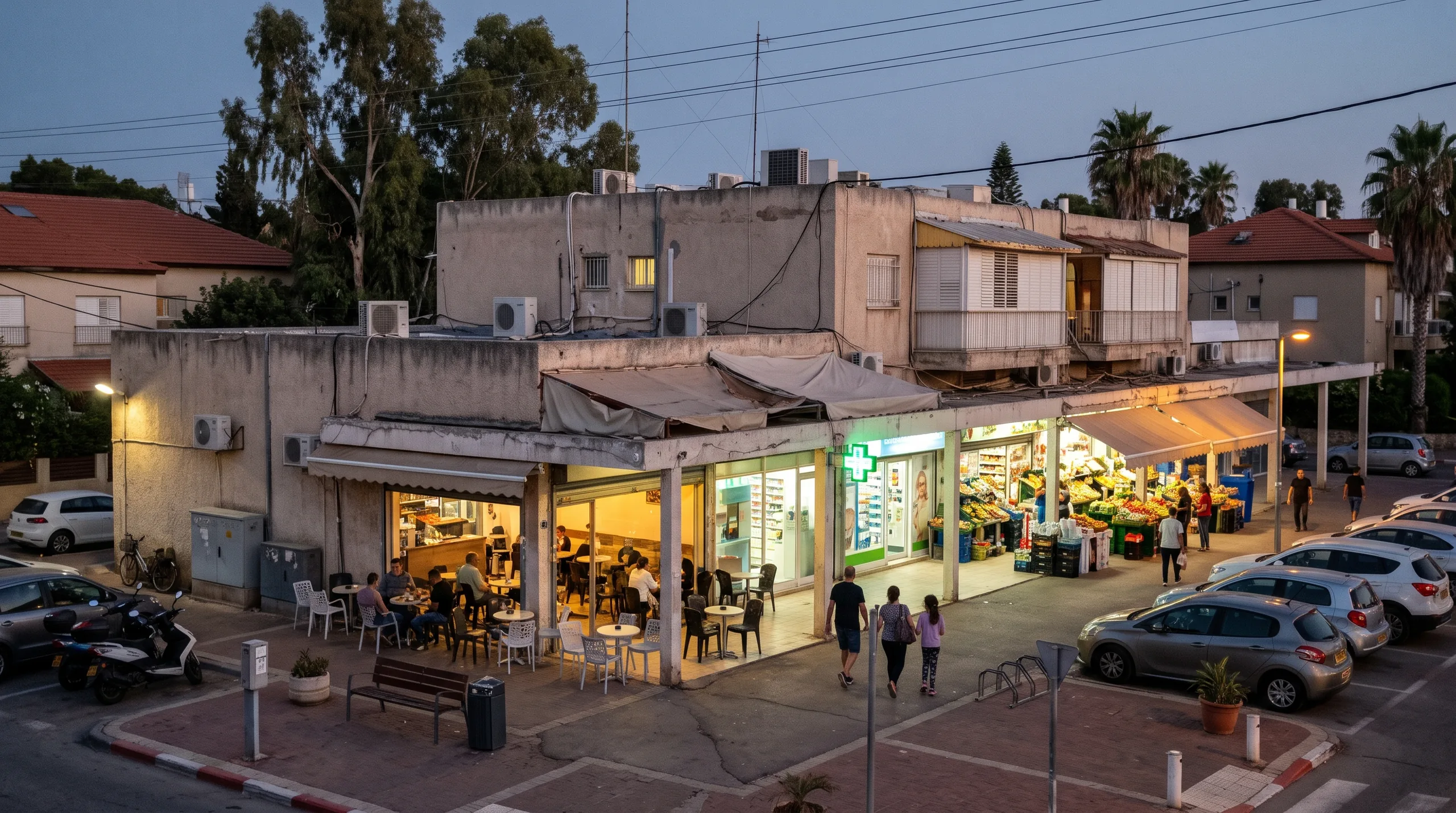 A neighborhood shopping center in south Herzliya in the evening (illustration)