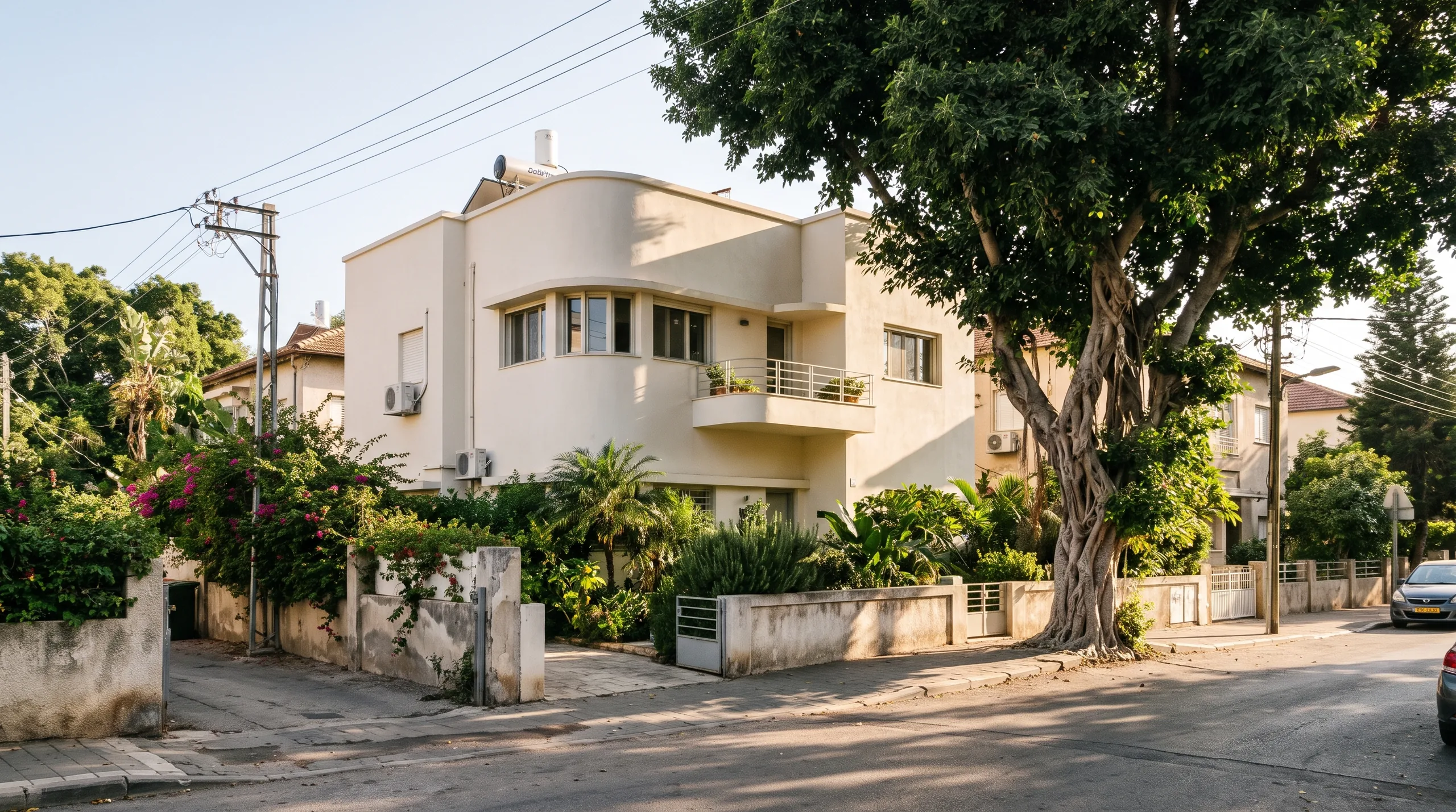 Maison ancienne de style international dans une rue calme de Herzliya B, avec jardin et ficus (illustration)