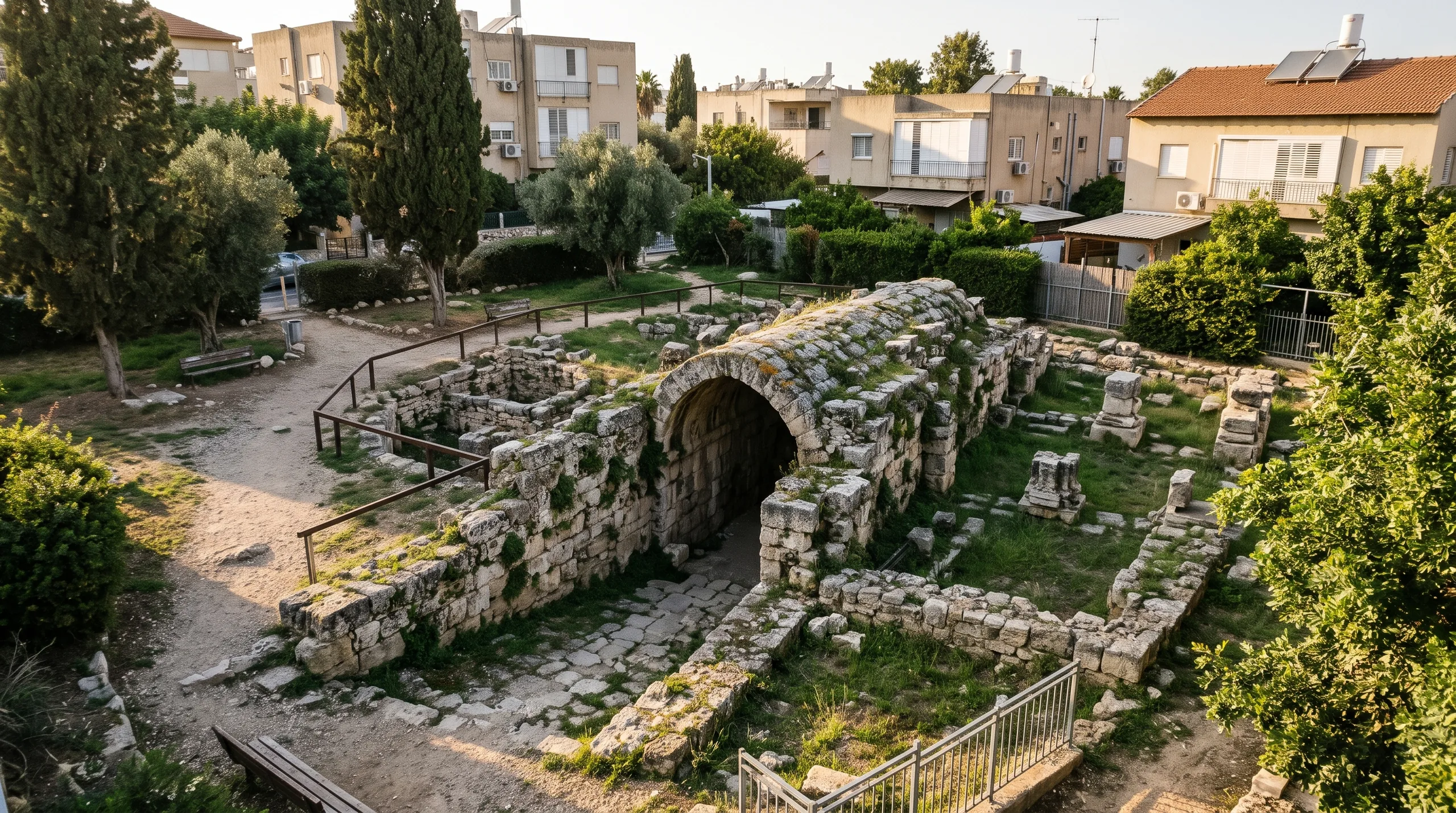 Un tunnel antique et des vestiges archéologiques dans un jardin verdoyant au cœur du quartier (illustration)