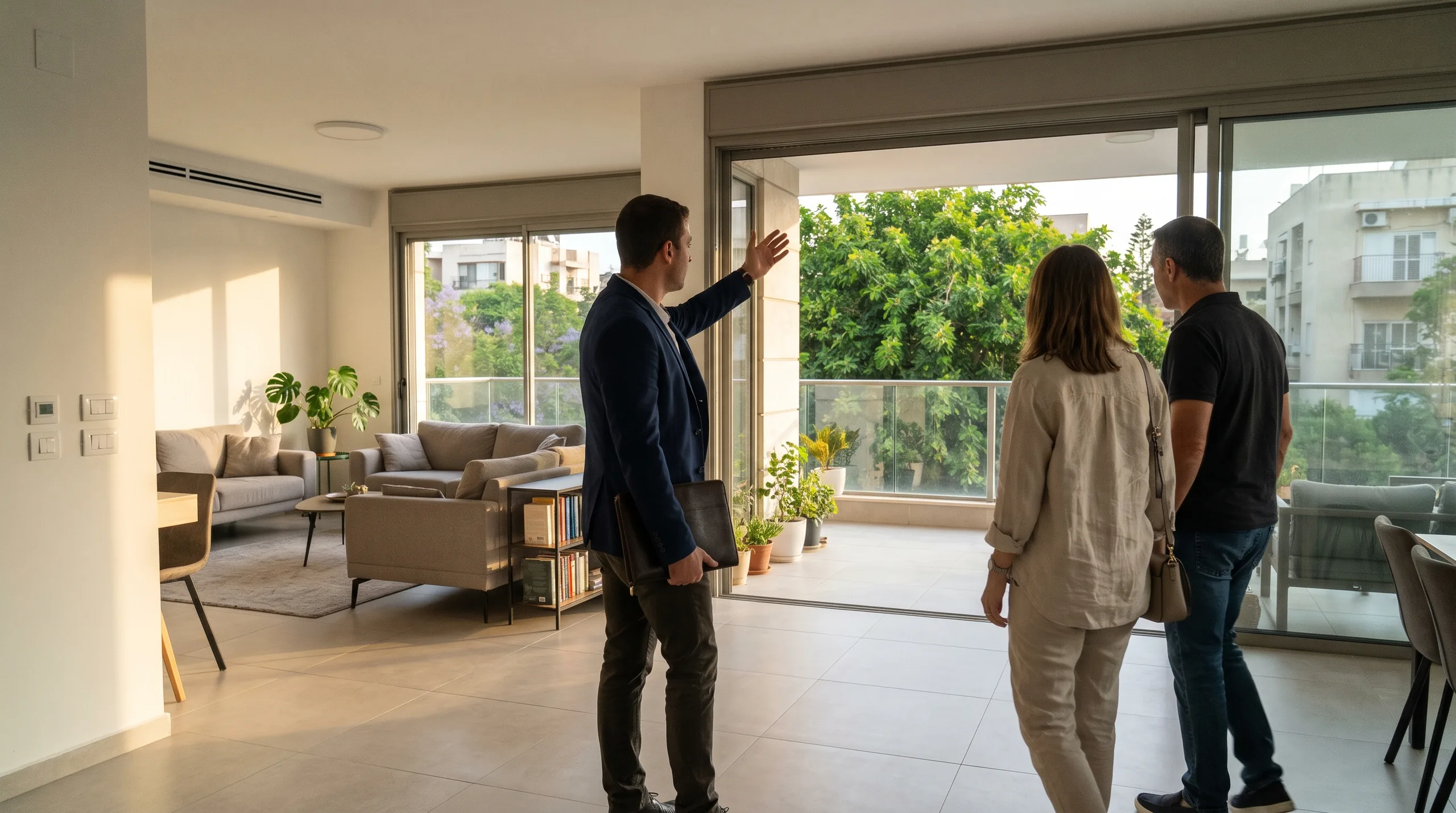 An RS Nadlan advisor accompanying a couple in an apartment in Herzliya HaYeruka (illustration)