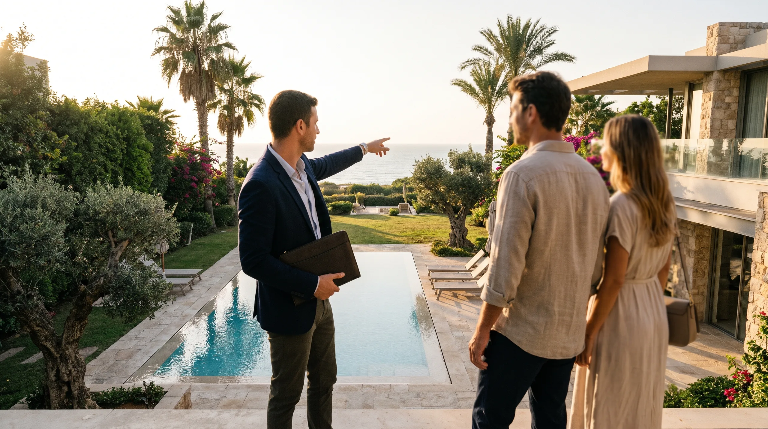 Un conseiller RS Nadlan accompagne un couple lors de la visite d’une villa à Herzliya Pituah (illustration)