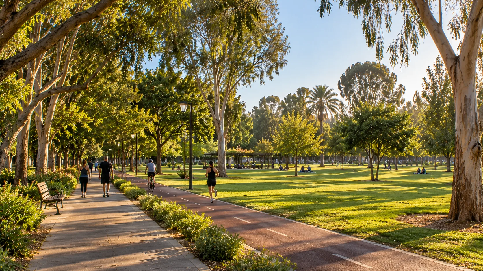 The footpaths and lawns of Raanana Park, at the western edge of the city (illustration)