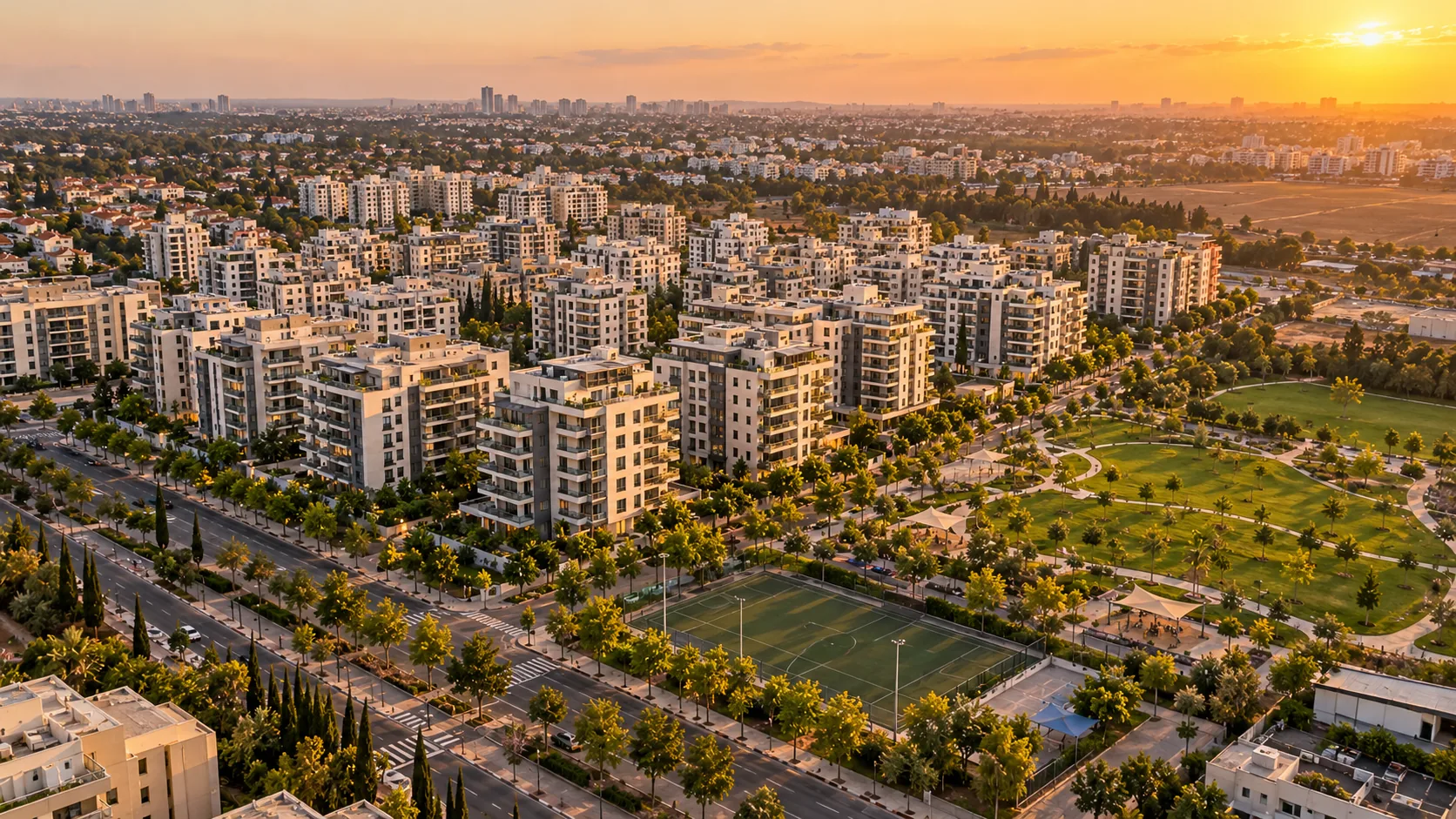 משרד תיווך בנווה זמר: מבט מלמעלה על השכונה, הפארק ושדרות ויצמן (הדמיה)